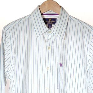 VTG Abercrombie & Fitch Cotton Button Up White Shirt Men XL Striped Purple Moose